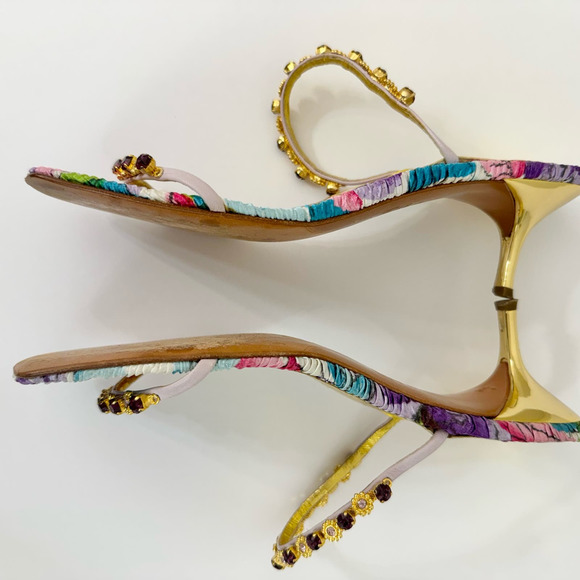 Giuseppe Zanotti Jeweled Crystal Floral Sandal Kitten Heel Slip-On 38.5 / US 8.5 - Picture 5 of 13